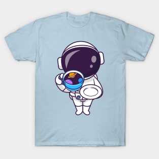 Cute Astronaut Drink Coffee Space Cup Cartoon T-Shirt